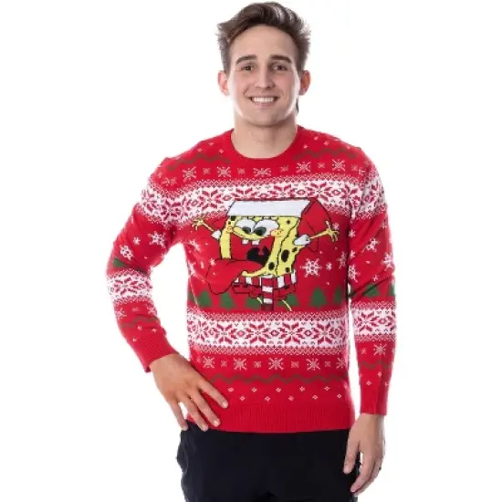SpongeBob SquarePants Men's Snowflake Catching Ugly Sweater Knit Pullover image {4}