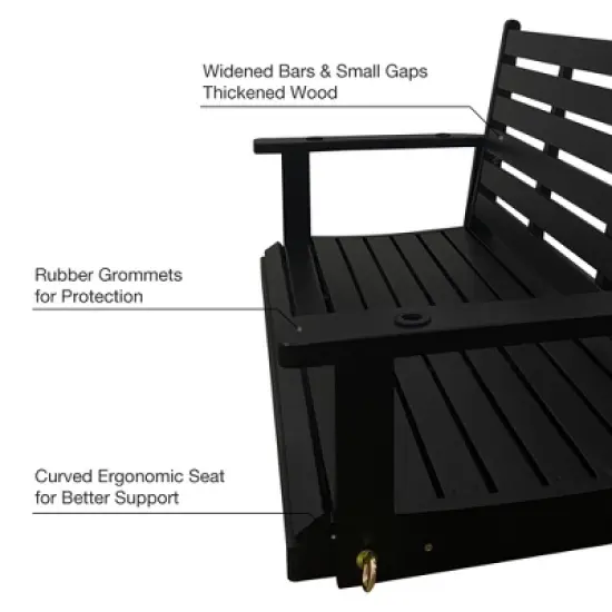 Fortune Candy Wooden Porch Swing 2-Seater Extra Large, Ergonomic Seat, Bench Swing with Hanging Chains, for Outdoor Patio Garden Yard image {5}