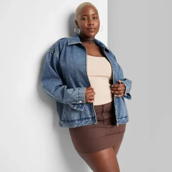 Women's Boxy Zip-Up Denim Jacket - Wild Fable&trade; Blue Denim image {4}