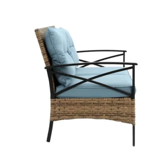 FIONECA 4-Piece Patio Sectional Low Dining Conversation Sofa Set, Rattan Wicker Outdoor Corner Furniture with Cushions image {9}