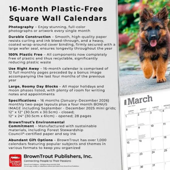 BrownTrout German Shepherds 2026 12"x24" Hanging Square Wall Calendar Plastic-Free image {5}