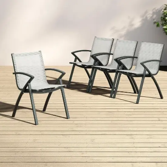 Aluminum Outdoor Dining Chairs - Quick-Dry Textilene Fabric, Ergonomic Design for Patio, Poolside, Restaurants - All-Weather Rust-Resistant Gray image {2}
