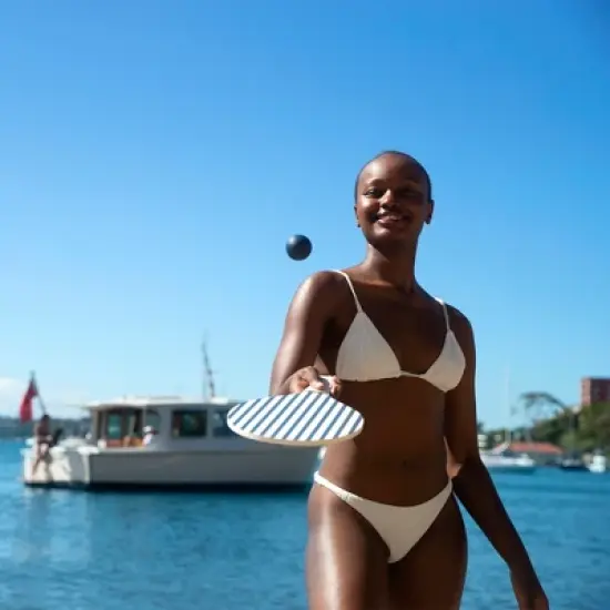 Sunnylife Beach Paddle Set Resort Coastal Blue - 2 Bats & Balls Game w/ Case 6+ image {4}