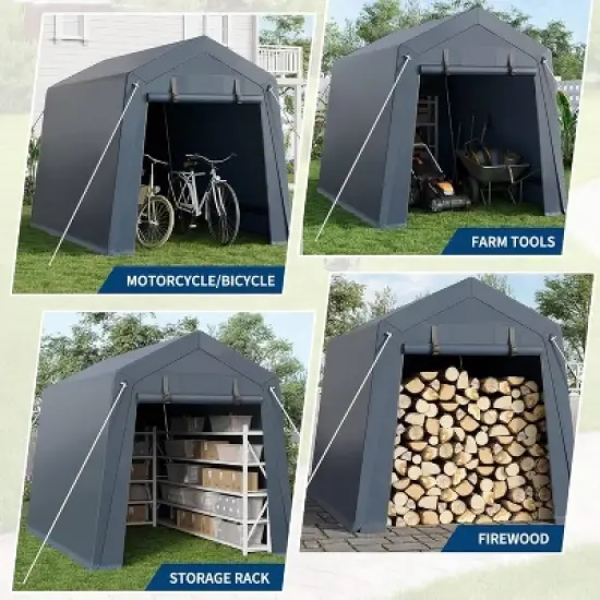 GustoWave 6x6 FT Portable Outdoor Storage Shed, UV-Resistant Carport for Motorcycle, Firewood image {2}