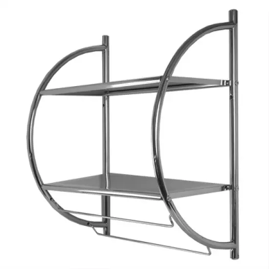 Home Basics 2 Tier Wall Mounting Chrome Plated Steel Bathroom Shelf with Towel Bar image {4}