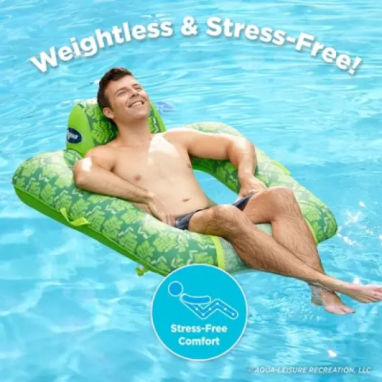 Aqua Leisure Zero Gravity Comfortable Hammock Style Inflatable Swimming Pool Chair Lounge Float w/ Leg and Arm Rests, Floral Trip Lime Green, 4 Pack image {4}