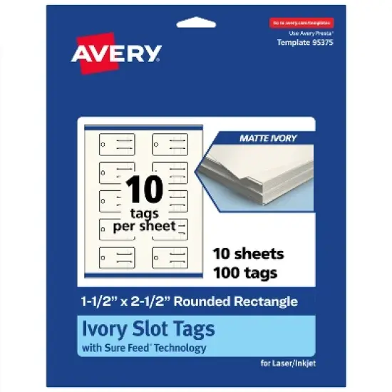 Avery Rounded Slot Tags, 1-1/2" x 2-1/2", Matte Ivory, 100 Total image {9}