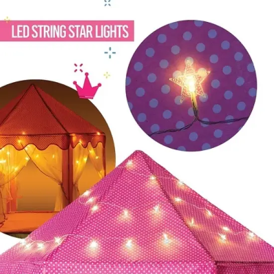 Large Playhouse Tent  - Princess Castle Pink with Star Lights and Carry Bag - Play22USA image {8}
