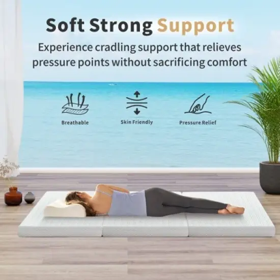 MUUEGM 6 Inch Tri-Fold Memory Foam Mattress with Washable Cover & Storage Bag, Foldable Floor Guest Bed for RV, Camping, Yoga image {4}