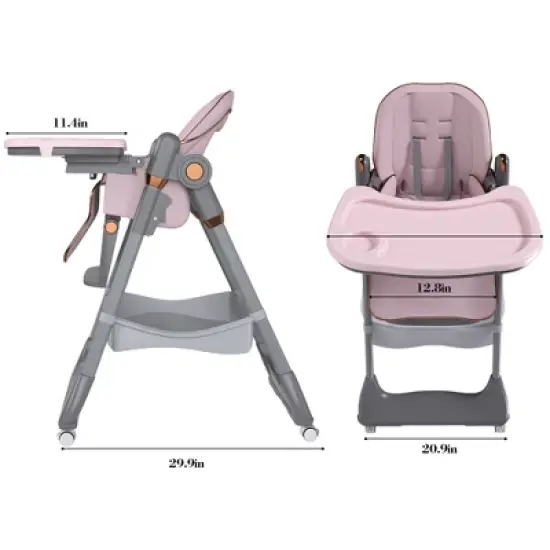Angel Sar Adjustable Baby High Chair 0-6 Years, Portable Infant Feeding Seat with Safety Belt & Wheels for Home Use image {2}