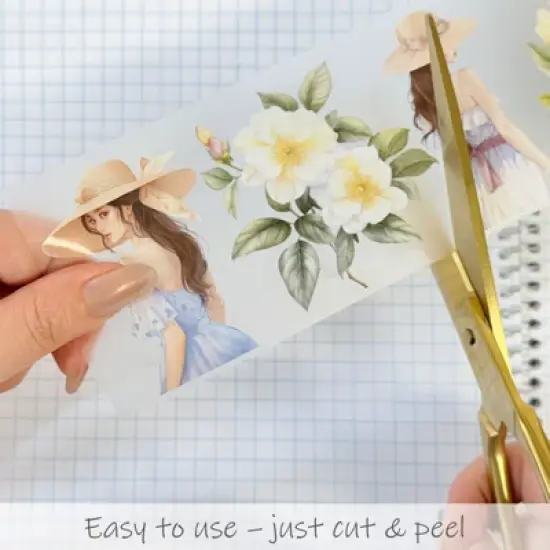 Wrapables Aesthetic Floral Fashion PET Washi Tapes for Scrapbooking, Stationery, Journaling, Diary, Card Making (Set of 2), Green and Pink image {3}