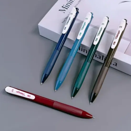 Wrapables Multi-Color Retractable Gel Pen Set (5 pack), 0.5mm Fine Point, for Writing, Journaling, Drawing, Home and Office, Classic image {3}