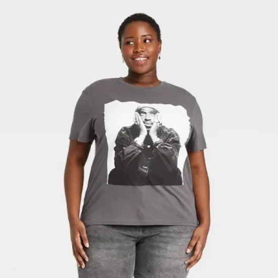 Women's Tupac Short Sleeve Graphic T-Shirt - Black image {4}