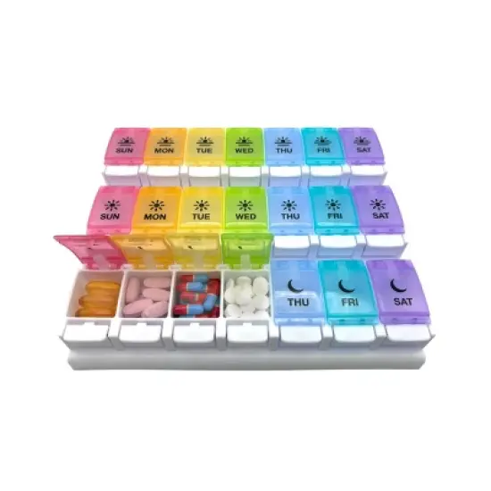 Ezy Dose Push Button Weekly 3x/Day Pill Organizer, Rainbow image {1}
