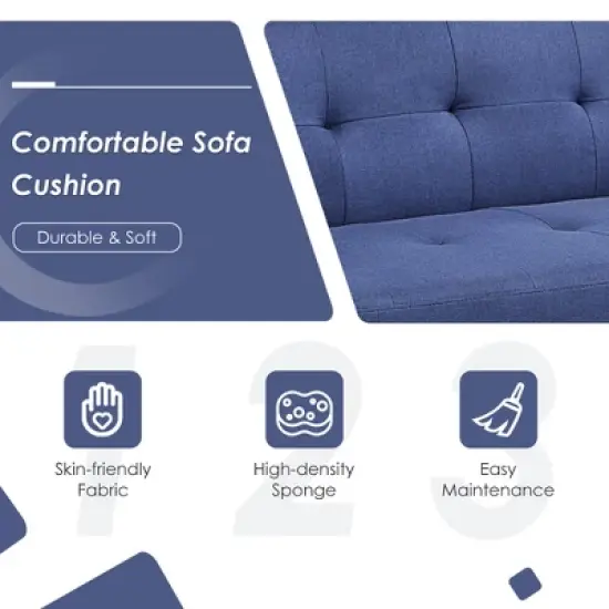 Costway Convertible Futon Sofa Bed Folding Recliner w/USB Ports&Power Strip Grey\Blue image {4}