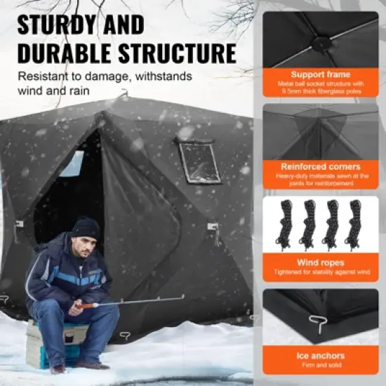 VEVOR Portable Ice Shelter, 3-4 Person Pop-Up Ice Fishing Tent, 43 Square Feet Fishable Area, Ice Shanty for Winter Fishing, Waterproof Oxford image {3}
