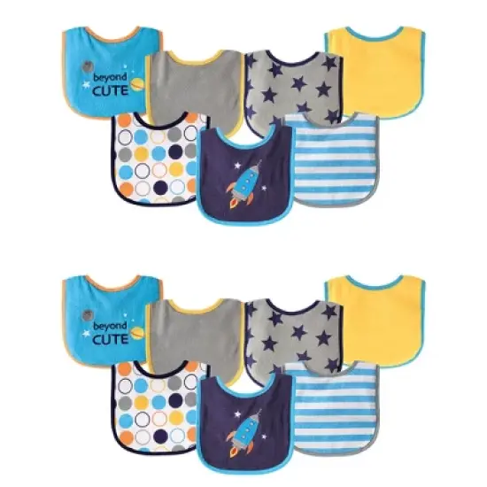 Luvable Friends Infant Boy Cotton Terry Drooler Bibs with PEVA Back, Blue Rocket 14-Piece image {1}