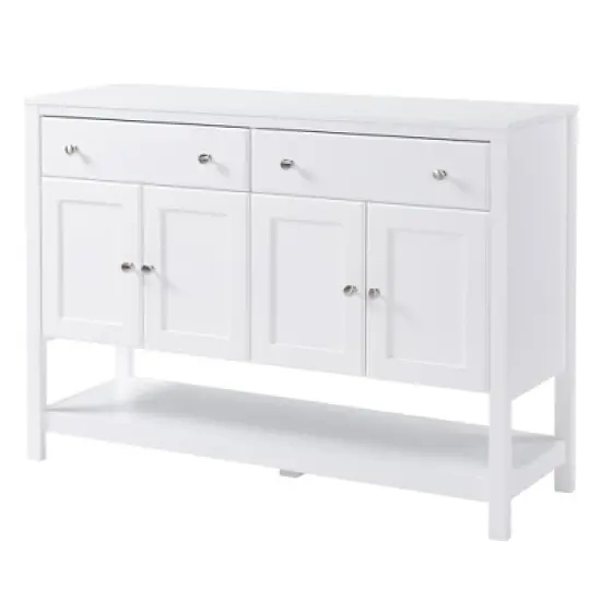 HOMCOM 47" Modern Sideboard, Buffet Cabinet, Accent Cupboard with Adjustable Shelves and Drawers, for Living Room, White image {3}