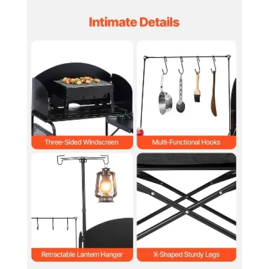 VEVOR Camping Kitchen Table, Outdoor Camp Cooking Table, Aluminum Portable Cook Station with Storage Cupboard, Carrying Bag, Black image {4}