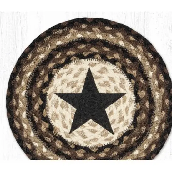 Earth Rugs Round Jute Trivet 10"x10" &ndash; Black Star Print with Braided Natural Fiber image {2}