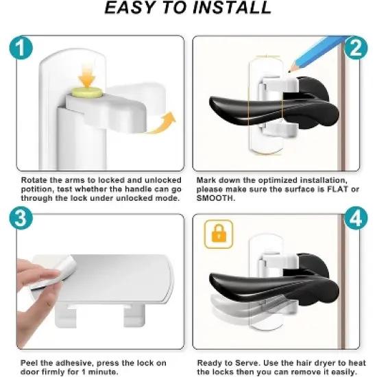 Childproof Door Lever Lock,(2 Pack) Prevents Toddlers Pets From Opening Doors, Door Handle Lock for Babyproofing image {2}