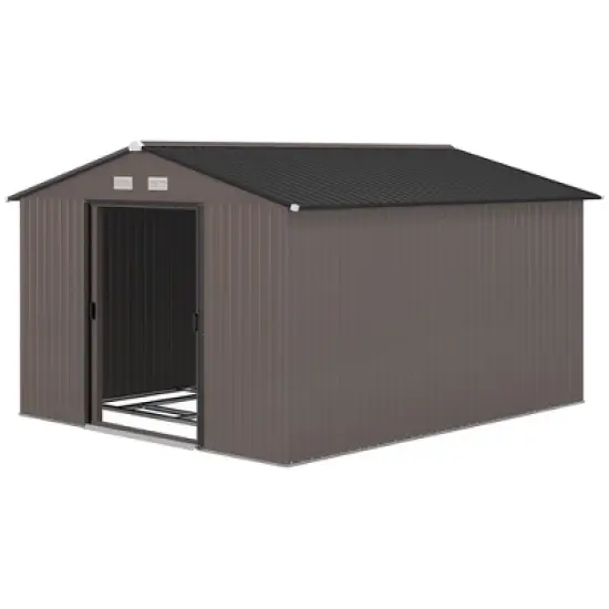 Outsunny 11' x 9' Metal Storage Shed Garden Tool House with Double Sliding Doors, 4 Air Vents for Backyard, Patio image {3}