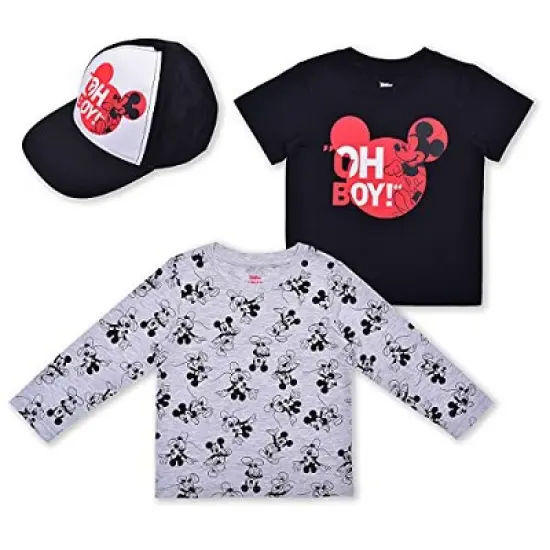 Disney Boy's 2-Pack Mickey Mouse Long and Short Sleeve Tees with Cap for toddler image {7}