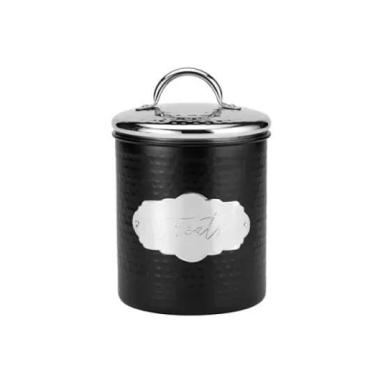 Amici Pet Cavalier Treats Canister, Black & Silver Hammered Metal Dog Treat Container with Handle Lid - 38 Oz. Airtight Pet Food Storage Jar image {6}