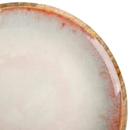 Cravings By Chrissy Teigen 15.9 Inch Round Enameled Mango Wood Platter in Blush image {5}