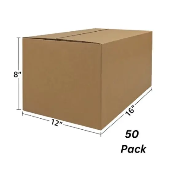 UOFFICE Bulk Pack of 50 Corrugated Boxes 16" x 12" x 8" Single Wall Shipping Boxes image {1}