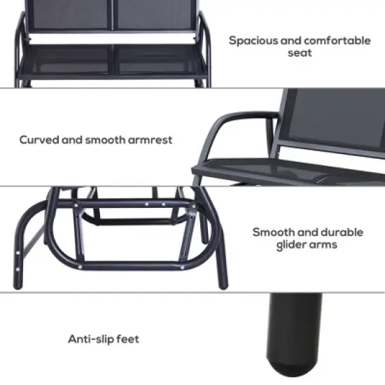MOEPISY 2-Person Outdoor Glider Bench, Patio Double Swing Rocking Chair Black image {6}