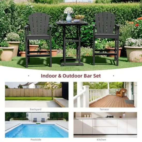 Hyleory 3-Piece HDPE Patio Bar Set with Adirondack Bar Stools - Durable Outdoor Furniture for Stylish Entertaining image {4}