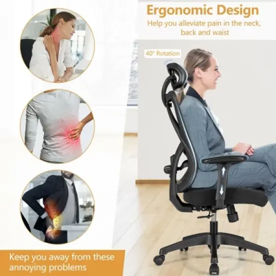 Costway Reclining Mesh Office Chair Swivel Chair w/ Adjustable Lumbar Support image {7}