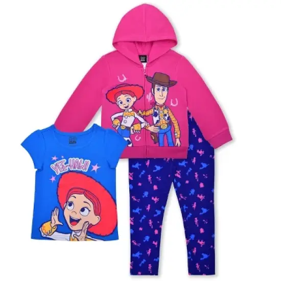 Disney Girl's 3-Pack Toy Story Yee-Haw! Graphic Tee, Zip Up Hoodie and Patterned Legging Pants Set for kids image {7}