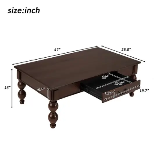 ORRD Vintage Wooden Coffee Table with Storage Drawer - No-Tools Assembly Farmhouse Cocktail Table for Living Room image {5}