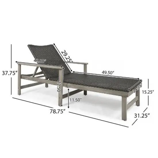 Gulches Wood and Wicker Gray Patio Chaise Lounges - Adjustable Recliners with Armrests image {5}