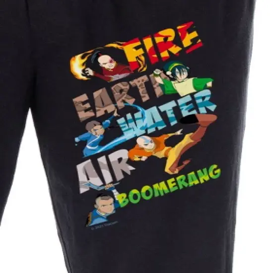 Avatar The Last Airbender Men's Air Fire Earth Water Boomerang Pajama Pants Black image {2}