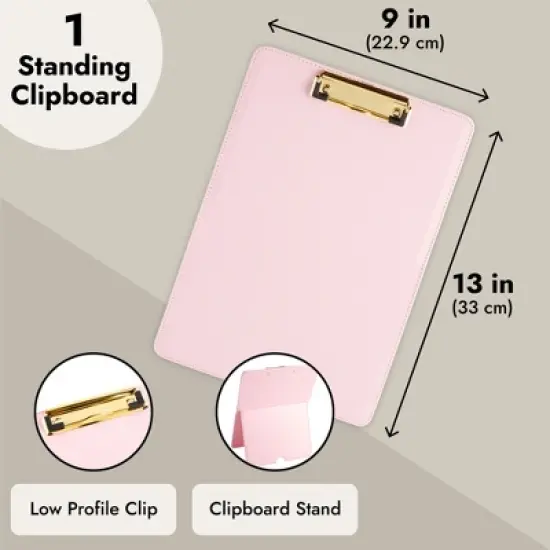 Paper Junkie Pink Standing Clipboard, PU leather Foldable Stand and Document Holder for Office, Letters, Legal Documents, 9 x 13" image {6}