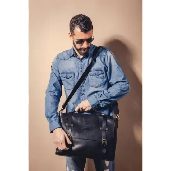 THE DUST COMPANY Leather Messenger Black image {7}