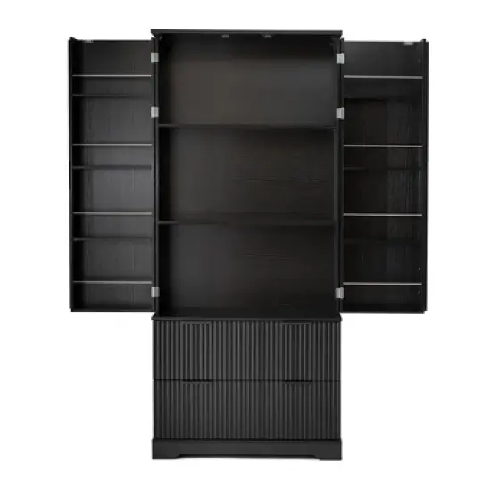 Bella Depot 72" Fluted Kitchen Pantry Cabinet with 2 Drawers & 8-Door Spice Rack, Freestanding Storage Organizer for Bathroom, Dining Room, Entryway image {4}