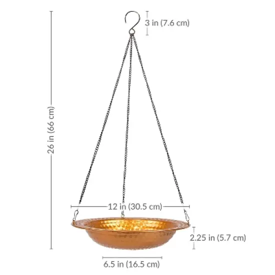 Sunnydaze Outdoor Hanging Bird Bath or Bird Feeder with Copper Finish and Hanging Chain - 12" image {4}
