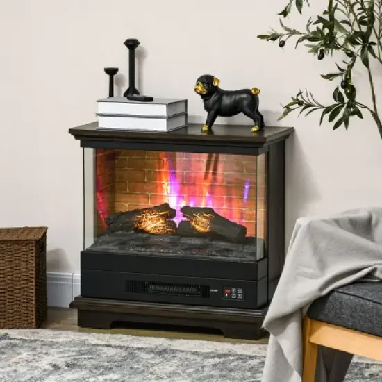 SEVOBAL Fireplace Insert Heater Mantel 3D Flame Quartz Fireplace Stove Bottom Air Outlet Fire Place Panoramic 3-Side View, Brown, 32"*15"*34" image {1}