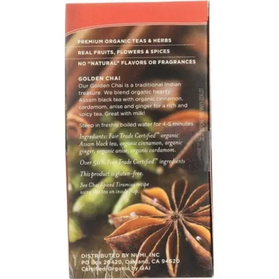 Numi Organic Golden Chai Black Tea - Case of 6/18 Bags image {4}
