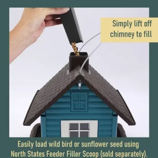 North States Lakeside Cabin Hopper Bird Feeder 10.75" Dark Teal Blue image {2}