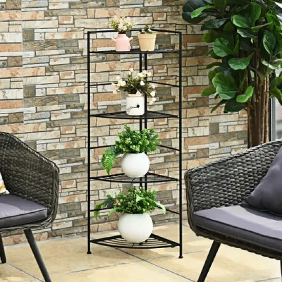 Costway 4 Tier Folding Metal Shelf Plant Stand Storage Open Shelf Corner Display Rack image {2}