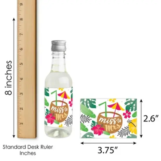 Big Dot of Happiness Last Luau - Mini Wine Champagne Bottle Label Stickers - Tropical Bachelorette Party Bridal Shower Favor Gift for Women Set of 16 image {5}