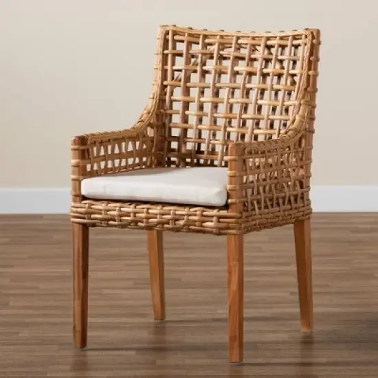 Saoka Wood and Rattan Armchair Natural Brown/White - bali & pari image {6}