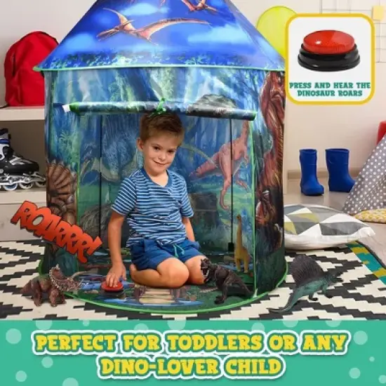 Toy To Enjoy Dinosaur Pop-Up Play Tent with Remote Controlled Lights, Dinosaur Roar Sound Button, and 6 Dinosaur Figure Toys for Boys and Girls image {3}