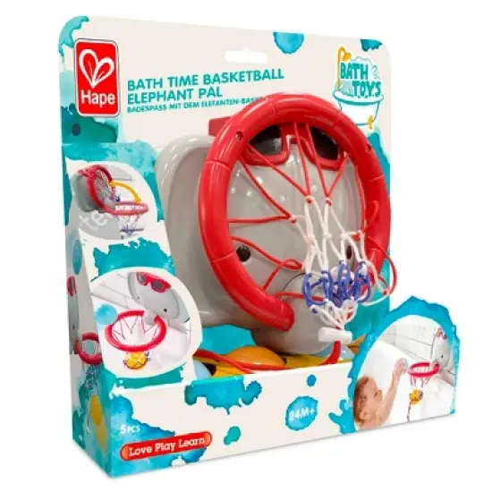 Hape: Elephant Pal Bathtub Basketball Hoop with 4 Floating Soft Balls image {1}