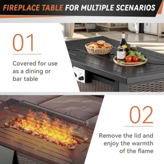 Belord Furniture Patio Set with 43" Propane Fire Pit Table, Patio Furniture Set with Sofa, 2 Swivel Patio Chairs, Accent End Table, and Fire Pit Table image {12}